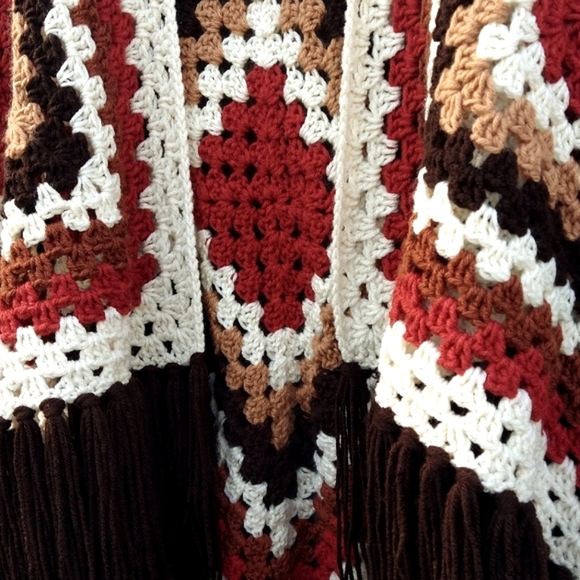 Western Boho Red Canyon Fireside Ruana Crochet by Tribal Bae - Picture 5 of 6